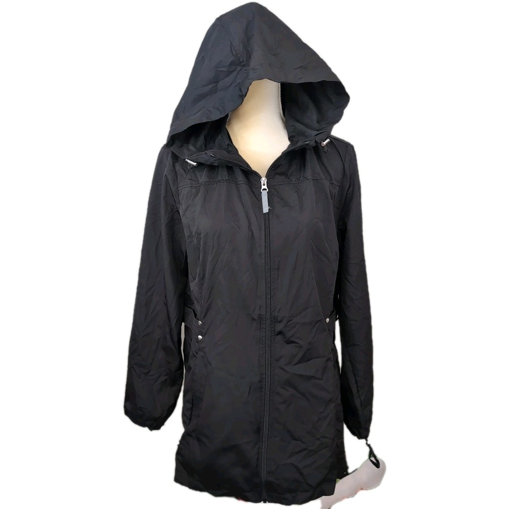 Jones New York Women's Size L Rain Jacket Black With Glow In‎ The Dark Accents